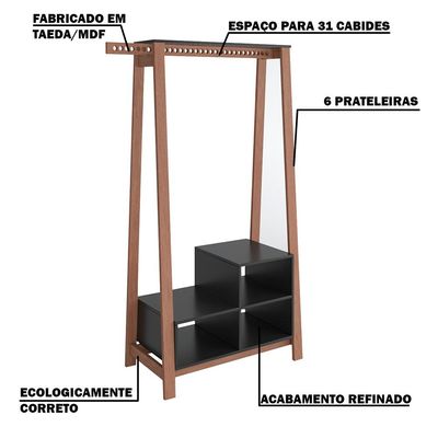 Guarda-Roupa Closet Lara Amêndoa/Preto - Gran Belo