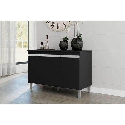 Balcão Gabinete Manu 120cm 3 Portas C-tampo Preto