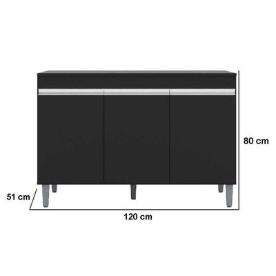 Balcão De Pia Para Cozinha 120 Cm Kadu 3 Portas Preto