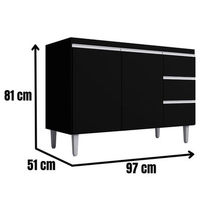Balcão Para Pia Andréia 100 Cm 2 Portas Preto Ajl