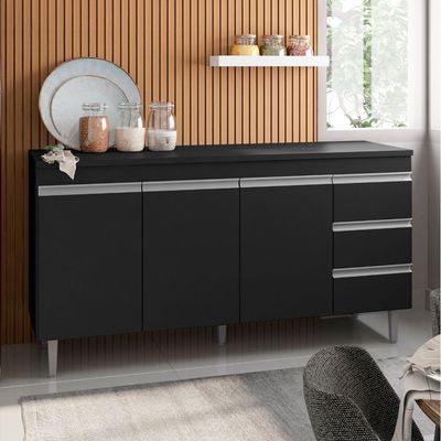 Balcão Para Pia Andréia 150 Cm 3 Portas Preto Ajl
