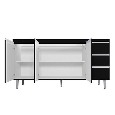 Balcão Para Pia Andréia 150 Cm 3 Portas Preto Ajl