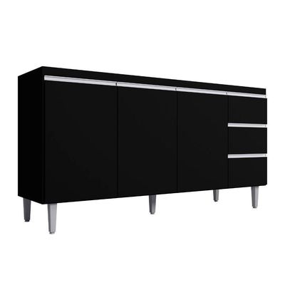 Balcão Para Pia Andréia 150 Cm 3 Portas Preto Ajl
