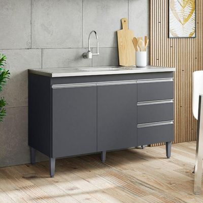 Balcão Para Pia Andréia 100 Cm 2 Portas Cinza Ajl