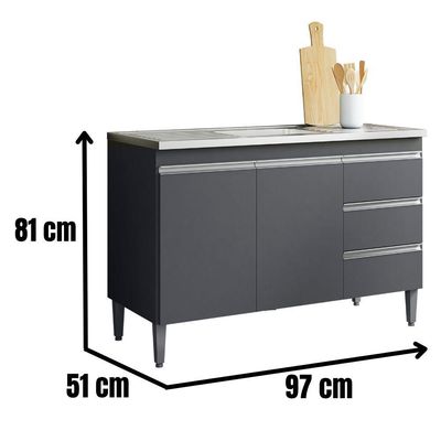 Balcão Para Pia Andréia 100 Cm 2 Portas Cinza Ajl