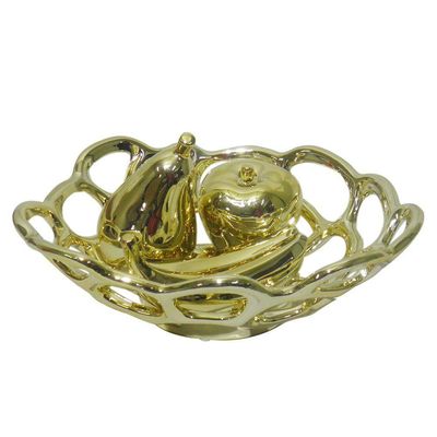 Fruteira Dourada Kit Maça Banana Pera Ceramica