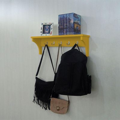Cabideiro Prateleira Porta Utensílios De Cozinha Mochilas Bolsas Amarelo Laca