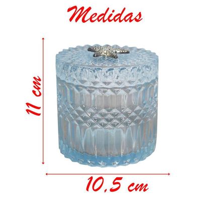 Kit 2 Bomboniere De Vidro Grosso Azul Com Detalhe Em Metal