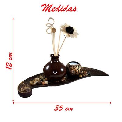 Conjunto Bandeja Flor Com Difusor Porta Velas Jardim Zen Resina 35cm