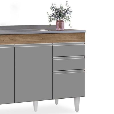 Balcão Gabinete Com Pia Inox 120cm Michigan Castanho-cinza - Lumil