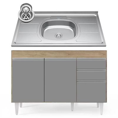 Balcão Gabinete Com Pia Inox 120cm Michigan Castanho-cinza - Lumil