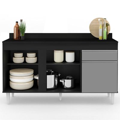 Balcão Gabinete Para Pia Com Tampo 150cm 3 Portas 1 Gaveta Dakota Preto-cinza - Lumil