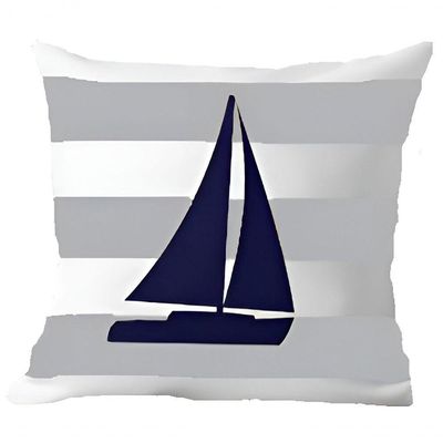 Capa Almofada Azul Barco à Vela Marítima Decorativo 50x50cm