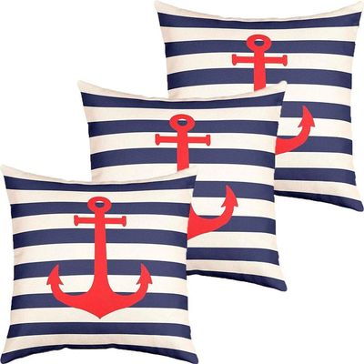 Kit 3 Capas De Almofadas Vermelho âncora Navegação Marítima