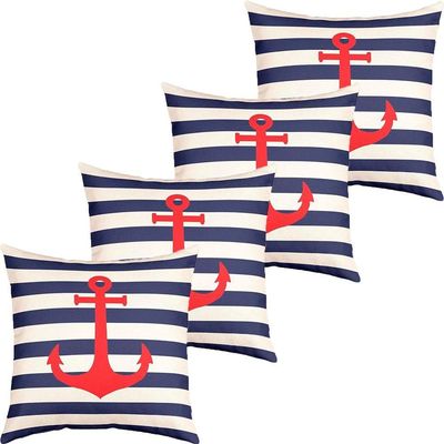 Kit 4 Capas De Almofadas Vermelho âncora Navegação Marítima