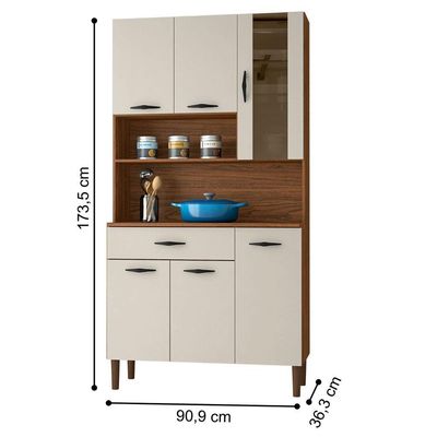 Armário De Cozinha Com 1 Gaveta Milão Nogueira Off White