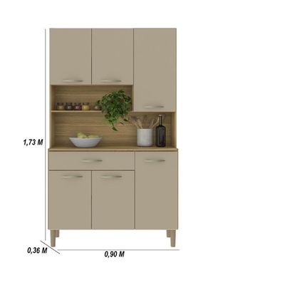 Armário De Cozinha Compacta 6 Portas 1 Gaveta Apolo - Freijó-vanilla