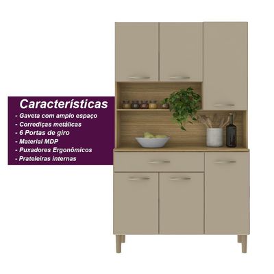 Armário De Cozinha Compacta 6 Portas 1 Gaveta Apolo - Freijó-vanilla