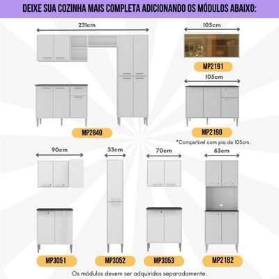 Armário De Cozinha Completa 6 Pçs Com Balcão Gabinete Siena Multimóveis Mp2243 Branco