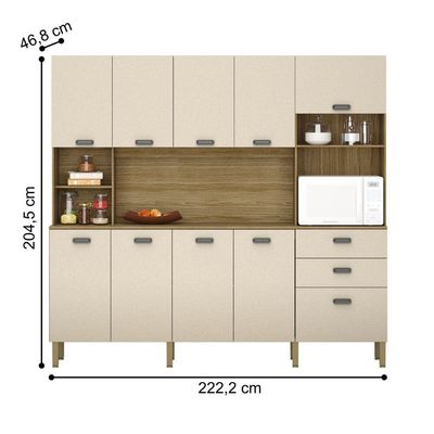 Armário De Cozinha Completo 9 Portas Sófia Freijó Vanilla
