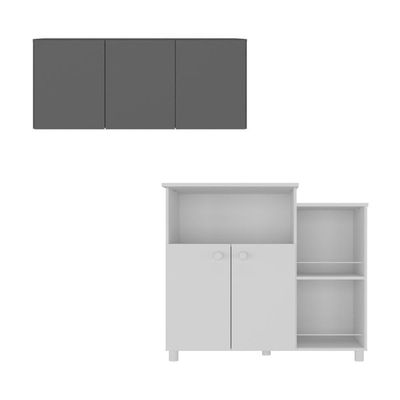 Kit Armário De Cozinha 3 Portas Com Balcão Multiuso-fruteira Mp2237 Branco-grafite Branco-grafite