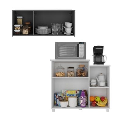 Kit Armário De Cozinha 3 Portas Com Balcão Multiuso-fruteira Mp2237 Branco-grafite Branco-grafite