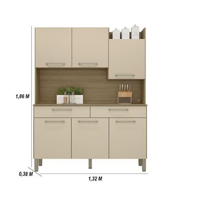 Armário De Cozinha Compacta 6 Portas 2 Gavetas Modena - Freijó-vanilla