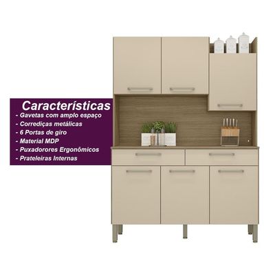 Armário De Cozinha Compacta 6 Portas 2 Gavetas Modena - Freijó-vanilla