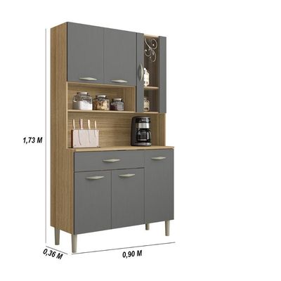 Armário De Cozinha Compacta 6 Portas 1 Gaveta Golden - Freijó-gris