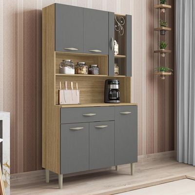 Armário De Cozinha Compacta 6 Portas 1 Gaveta Golden - Freijó-gris