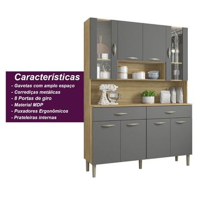 Armário De Cozinha Compacta 8 Portas 2 Gavetas Golden - Freijó-gris