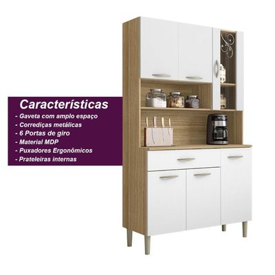 Armário De Cozinha Compacta 6 Portas 1 Gaveta Golden - Freijó-supremo