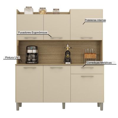 Armário De Cozinha Compacta 6 Portas 1 Gaveta Gênova - Freijó-vanilla Freijó-vanilla