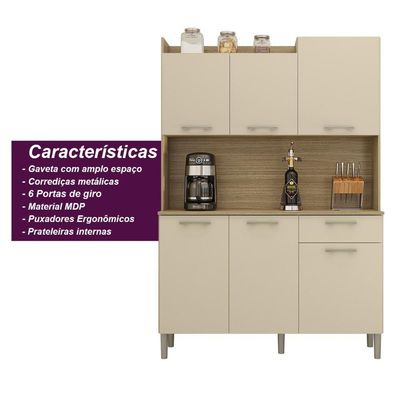 Armário De Cozinha Compacta 6 Portas 1 Gaveta Gênova - Freijó-vanilla Freijó-vanilla