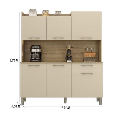 Armário De Cozinha Compacta 6 Portas 1 Gaveta Gênova - Freijó-vanilla Freijó-vanilla