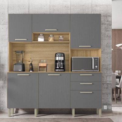 Armario De Cozinha Compacta 6 Portas 2 Gavetas Ferrara Freijó gris