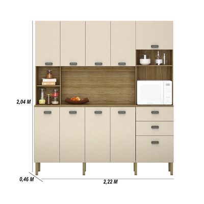 Armario De Cozinha Compacta 10 Portas 2 Gavetas Intense Freijó vanilla