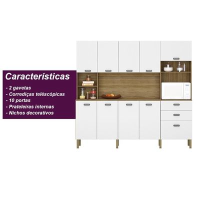 Armario De Cozinha Compacta 10 Portas 2 Gavetas Intense Freijó supremo