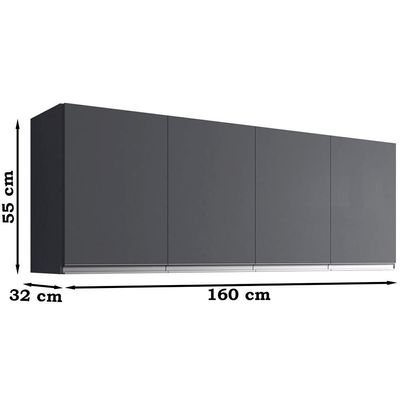 Armario Aereo 160 Cm 4 Portas Andreia Cinza Reajl Cinza