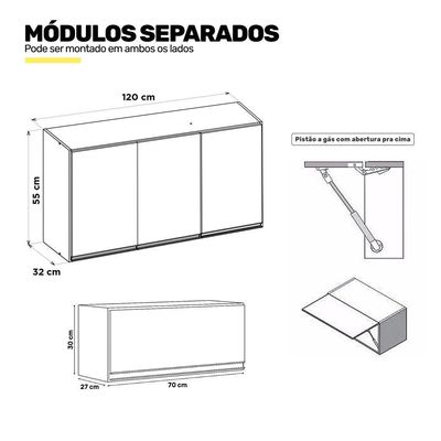 Conjunto De Armários Aéreo Cozinha Planejada Lux 120cm E 70cm 100% Mdf Preto Tx Fosco - Desk Design