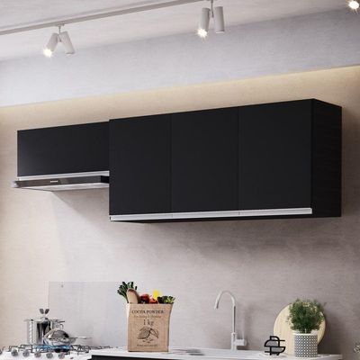 Conjunto De Armários Aéreo Cozinha Planejada Lux 120cm E 70cm 100% Mdf Preto Tx Fosco - Desk Design