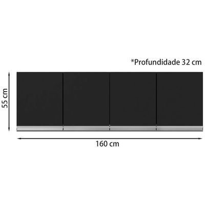 Armario Aereo E Balcao Com Tampo 160 Cm Andreia Preto Reajl Preto