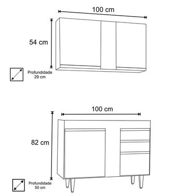 Armário Aéreo 100Cm Luziania Castanho/Cinza Lumil