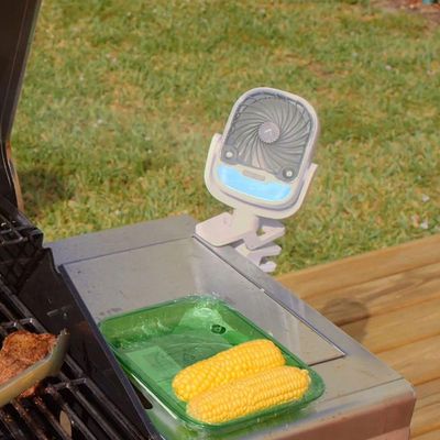 Ventilador De Mesa Umidificador Agua Bateria Recarregavel Usb Gancho Garra 3 Velocidades