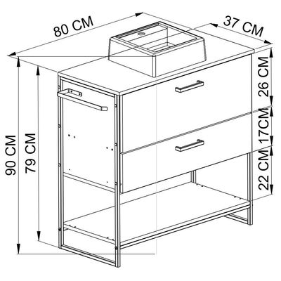 Gabinete Cuba Banheiro Industrial 80cm Pt Gav 1028x94101