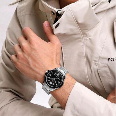 Relógio De Pulso Em Aço Inoxidável Clássico Esportivo Nf9215s Preto