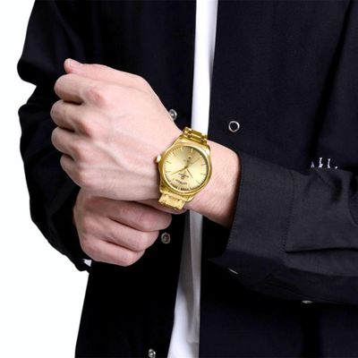 Relógio Masculino De Luxo Em Aço Inoxidável Quartzo Dourado