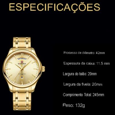 Relógio Masculino De Luxo Em Aço Inoxidável Quartzo Dourado