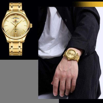 Relógio Masculino De Luxo Em Aço Inoxidável Quartzo Dourado