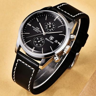 Relógio De Quartzo Esportivo Masculino Benyar Luxo Impermeável Cronógrafo Prata